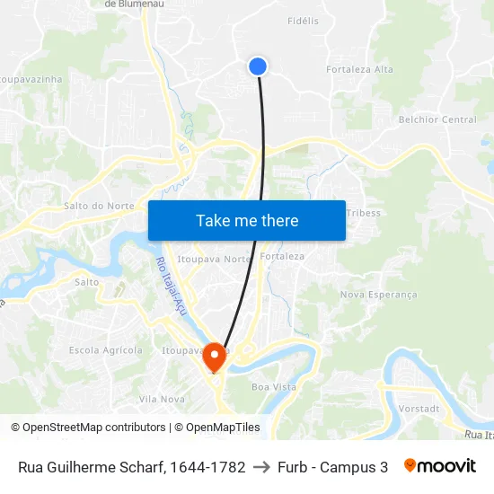 Rua Guilherme Scharf, 1644-1782 to Furb - Campus 3 map