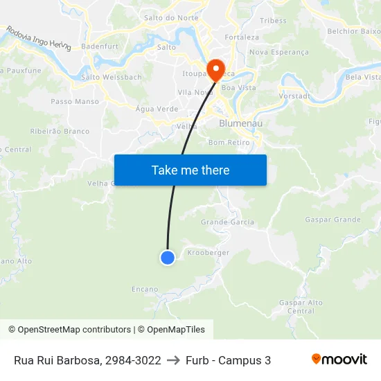 Rua Rui Barbosa, 2984-3022 to Furb - Campus 3 map