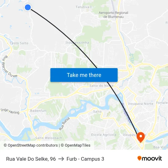 Rua Vale Do Selke, 96 to Furb - Campus 3 map