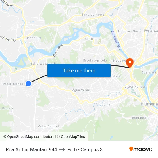 Rua Arthur Mantau, 944 to Furb - Campus 3 map