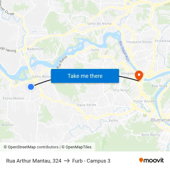 Rua Arthur Mantau, 324 to Furb - Campus 3 map