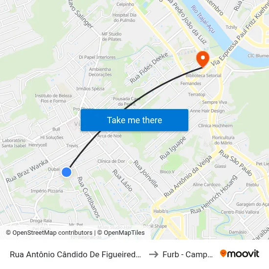 Rua Antônio Cândido De Figueiredo, 390b to Furb - Campus 3 map