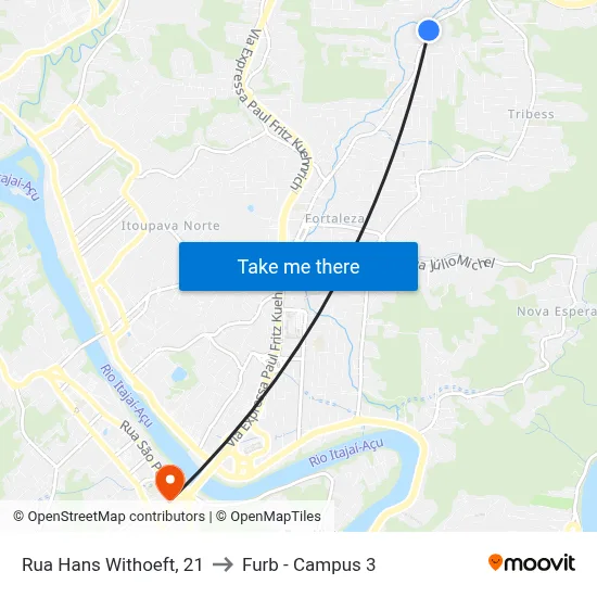 Rua Hans Withoeft, 21 to Furb - Campus 3 map