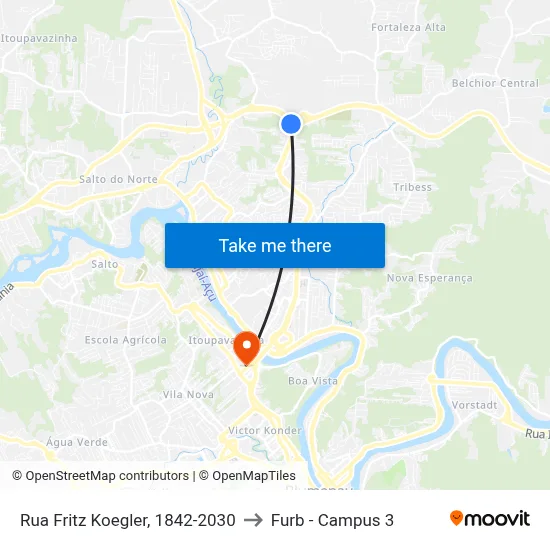 Rua Fritz Koegler, 1842-2030 to Furb - Campus 3 map