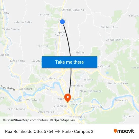Rua Reinholdo Otto, 5754 to Furb - Campus 3 map