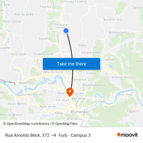 Rua Arnoldo Beck, 372 to Furb - Campus 3 map