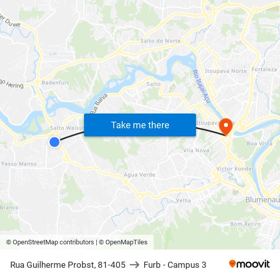 Rua Guilherme Probst, 81-405 to Furb - Campus 3 map