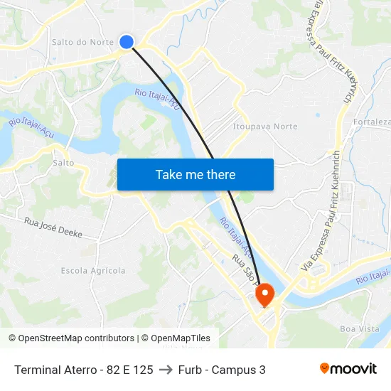 Terminal Aterro - 82 E 125 to Furb - Campus 3 map