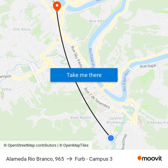 Alameda Rio Branco, 965 to Furb - Campus 3 map