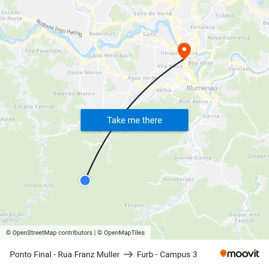 Ponto Final - Rua Franz Muller to Furb - Campus 3 map