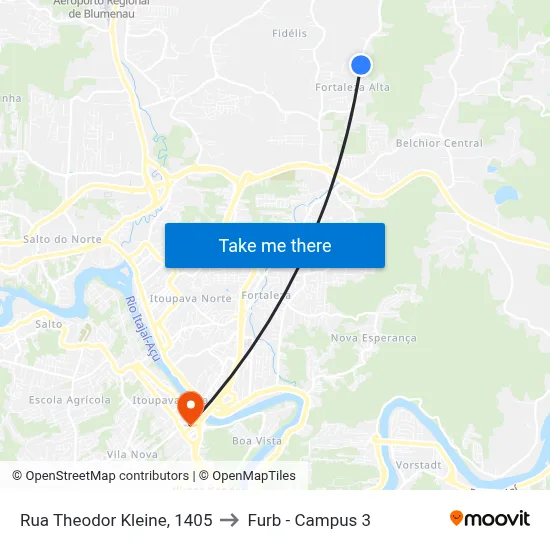 Rua Theodor Kleine, 1405 to Furb - Campus 3 map