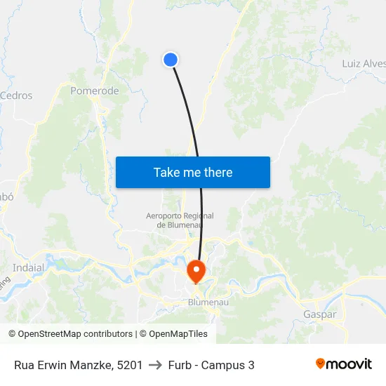 Rua Erwin Manzke, 5201 to Furb - Campus 3 map