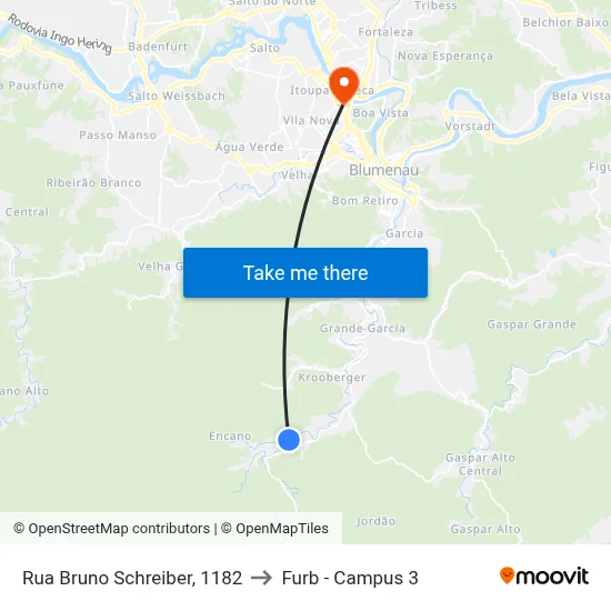 Rua Bruno Schreiber, 1182 to Furb - Campus 3 map