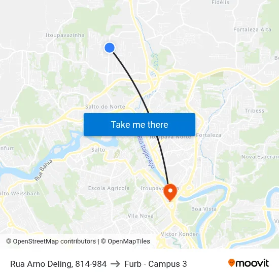 Rua Arno Deling, 814-984 to Furb - Campus 3 map