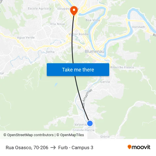 Rua Osasco, 70-206 to Furb - Campus 3 map
