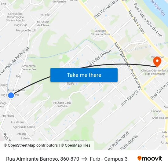 Rua Almirante Barroso, 860-870 to Furb - Campus 3 map
