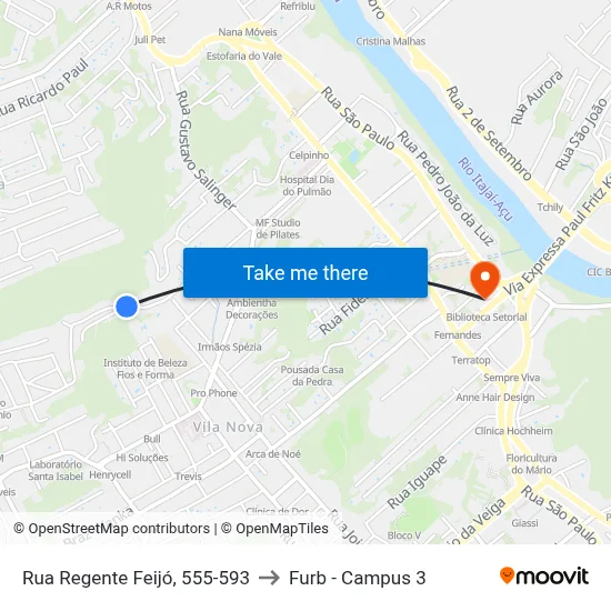 Rua Regente Feijó, 555-593 to Furb - Campus 3 map
