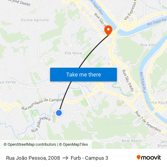 Rua João Pessoa, 2008 to Furb - Campus 3 map