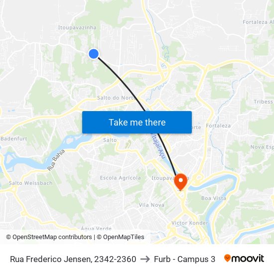 Rua Frederico Jensen, 2342-2360 to Furb - Campus 3 map