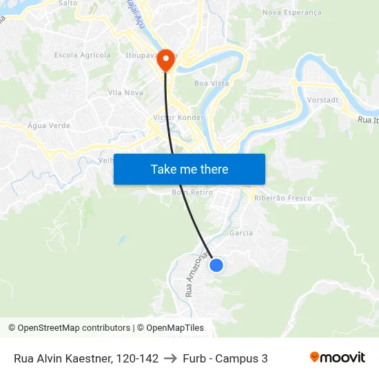 Rua Alvin Kaestner, 120-142 to Furb - Campus 3 map