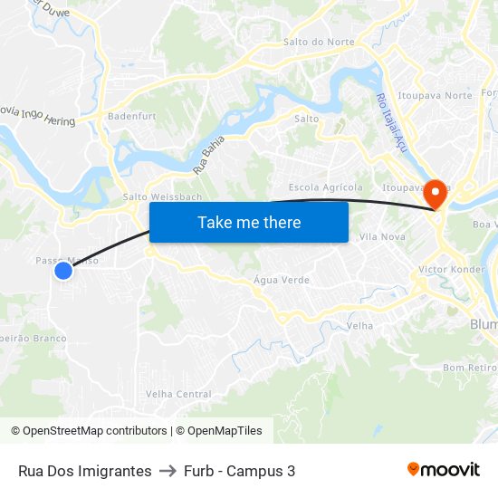 Rua Dos Imigrantes to Furb - Campus 3 map