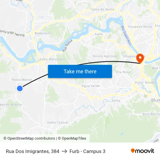 Rua Dos Imigrantes, 384 to Furb - Campus 3 map