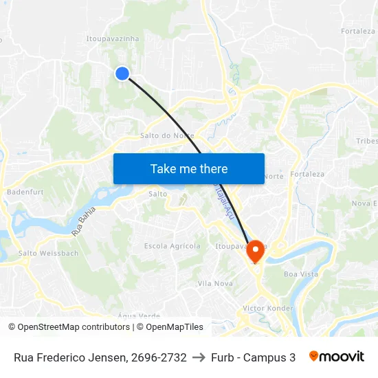 Rua Frederico Jensen, 2696-2732 to Furb - Campus 3 map