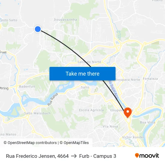 Rua Frederico Jensen, 4664 to Furb - Campus 3 map