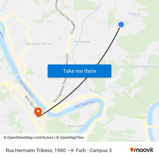 Rua Hermann Tribess, 1980 to Furb - Campus 3 map