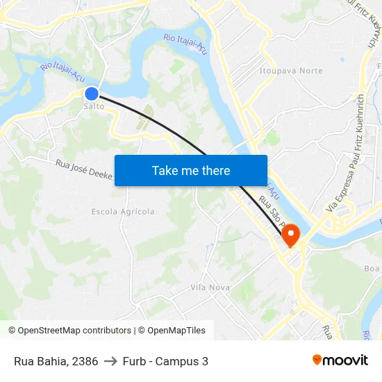 Rua Bahia, 2386 to Furb - Campus 3 map