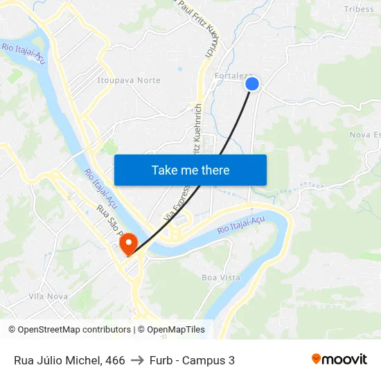 Rua Júlio Michel, 466 to Furb - Campus 3 map