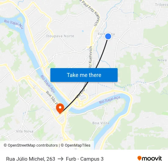Rua Júlio Michel, 263 to Furb - Campus 3 map