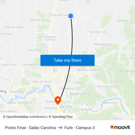 Ponto Final - Salão Carolina to Furb - Campus 3 map