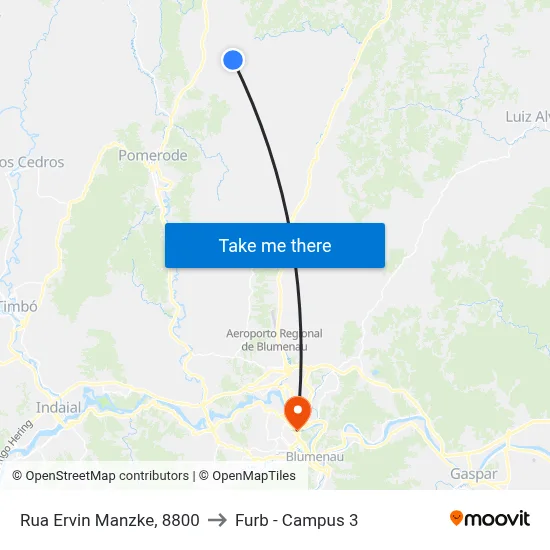 Rua Ervin Manzke, 8800 to Furb - Campus 3 map