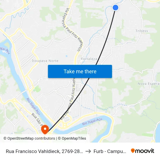 Rua Francisco Vahldieck, 2769-2815 to Furb - Campus 3 map