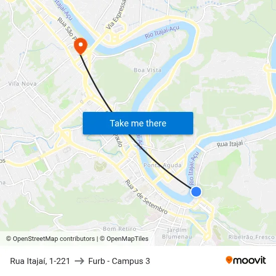 Rua Itajaí, 1-221 to Furb - Campus 3 map