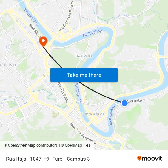 Rua Itajaí, 1047 to Furb - Campus 3 map
