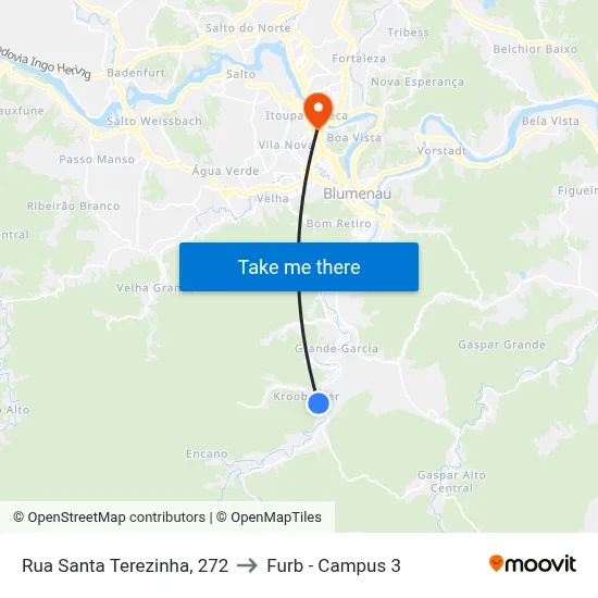 Rua Santa Terezinha, 272 to Furb - Campus 3 map
