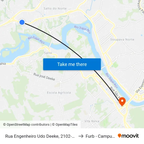 Rua Engenheiro Udo Deeke, 2102-2170 to Furb - Campus 3 map