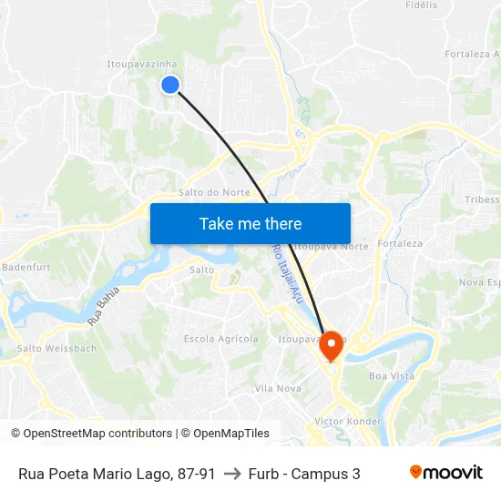 Rua Poeta Mario Lago, 87-91 to Furb - Campus 3 map