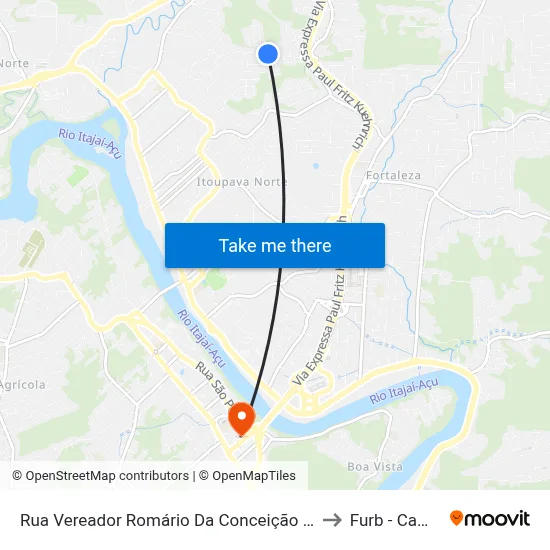 Rua Vereador Romário Da Conceição Badia, 522-554 to Furb - Campus 3 map