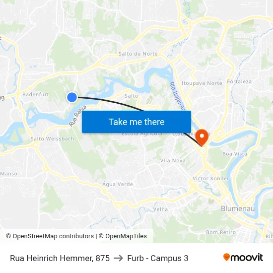 Rua Heinrich Hemmer, 875 to Furb - Campus 3 map
