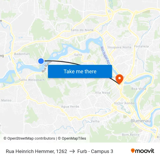 Rua Heinrich Hemmer, 1262 to Furb - Campus 3 map