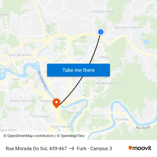 Rua Morada Do Sol, 439-467 to Furb - Campus 3 map