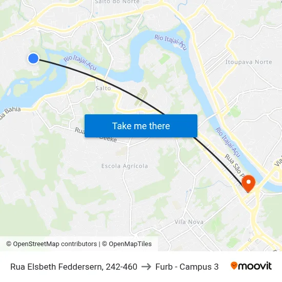 Rua Elsbeth Feddersern, 242-460 to Furb - Campus 3 map