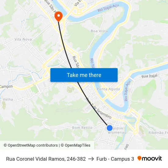 Rua Coronel Vidal Ramos, 246-382 to Furb - Campus 3 map