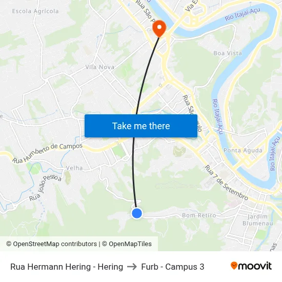 Rua Hermann Hering - Hering to Furb - Campus 3 map
