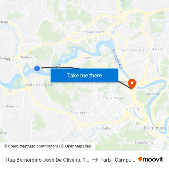 Rua Bernardino José De Oliveira, 1-195 to Furb - Campus 3 map