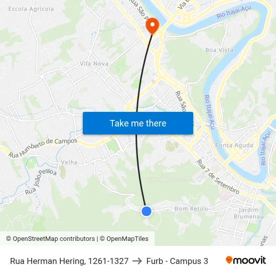 Rua Herman Hering, 1261-1327 to Furb - Campus 3 map