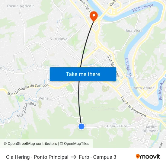 Cia Hering - Ponto Principal to Furb - Campus 3 map